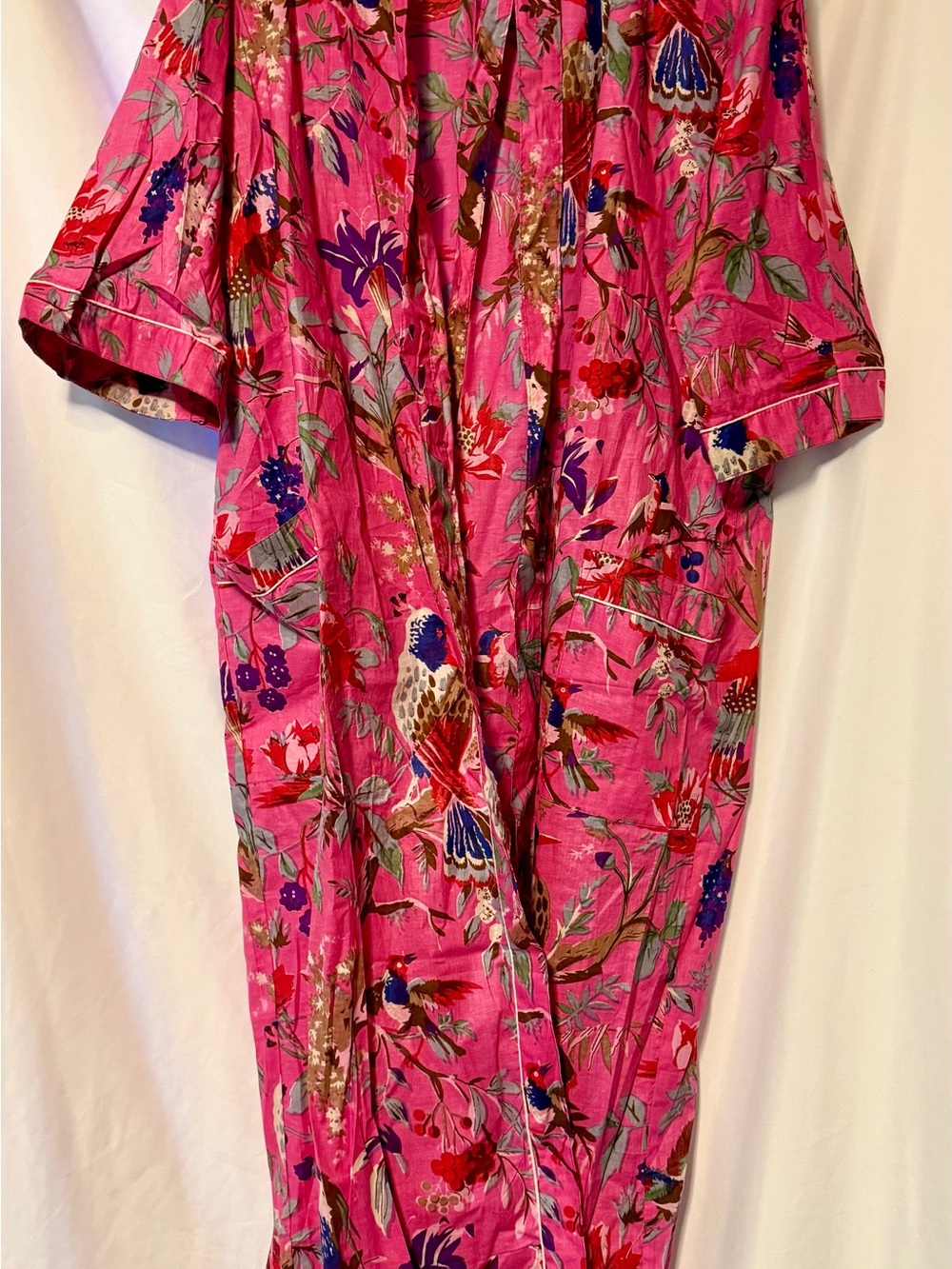 Pink Floral Bird Print Kimono Robe